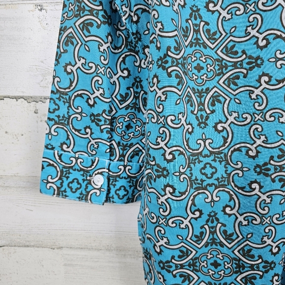 Tommy Bahama Turquoise Cotton Button Up Shirt Blue Boho Coastal Resortwear M - Picture 15 of 16